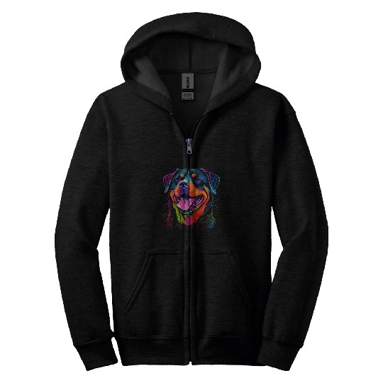 Colorful Abstract Line Art Happy Rottweiler For Dog Lovers Zip Hoodies