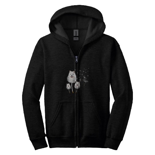 Dog Samoyed Dandelion Amazing Flower Dog Lover For Mom Men Kids Zip Hoodies