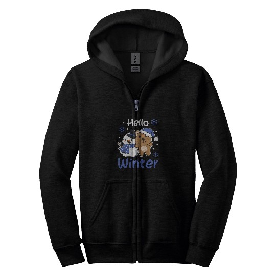 quokkas Hello Winter Snowman Snow Zip Hoodies