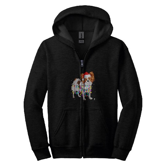 cute papillon christmas light dog xmass tree Zip Hoodies