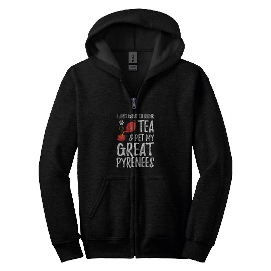 Great Pyrenees Dog Lover Tea Drinker Funny Dog Mom T Zip Hoodies