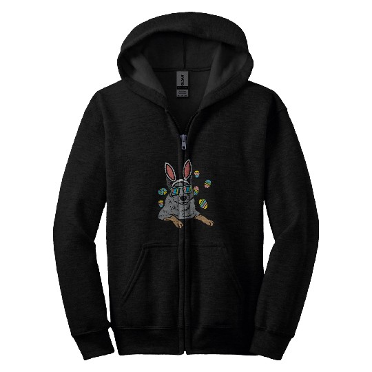 Heeler Bunny Ears Glasses Easter Eggs Australian Cattle Dog Zip Hoodies