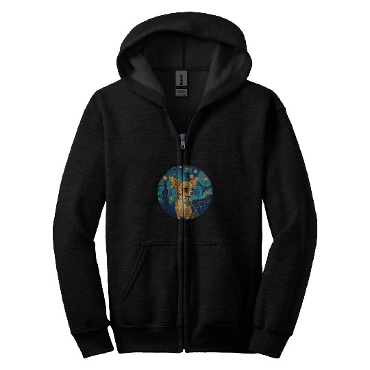 Fawn Chihuahua Starry Night Van Gogh Colorful Zip Hoodies
