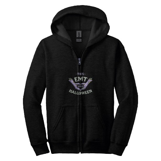 This EMT Loves Halloween Paramedic Zombie Zip Hoodies