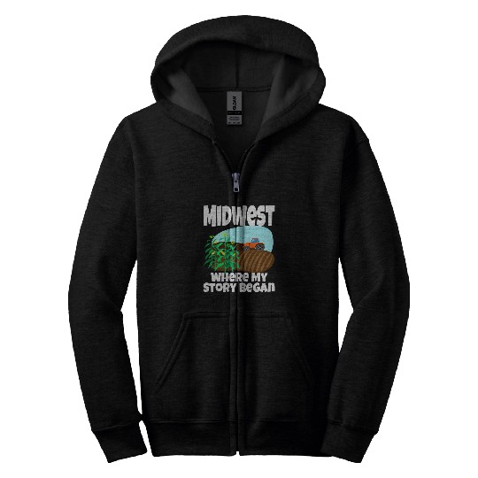 Lacrosse Gift Midwest Where My Story Began Farming Farmer Tractor Corn Zip Hoodies