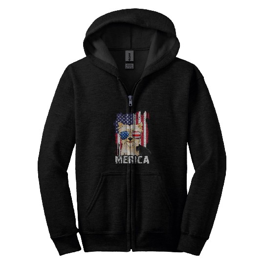 Merica 4th July Yorkshire Terrier US Flag Yorkie Dog Mom Dad Zip Hoodies