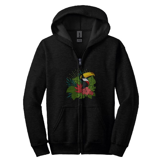 Tropical Flowers Zoo Animal Wildlife Bird Exotic Toucan Zip Hoodies