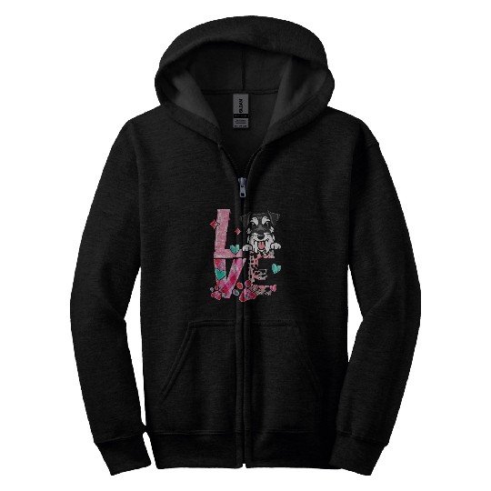 Mini Schnauzer Dog Coffee Lover Dog Mom Valentines Day Zip Hoodies