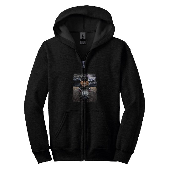 Fluffy Orange Cat on Motorcycle Cruise Down Highway 21 Zip Hoodies