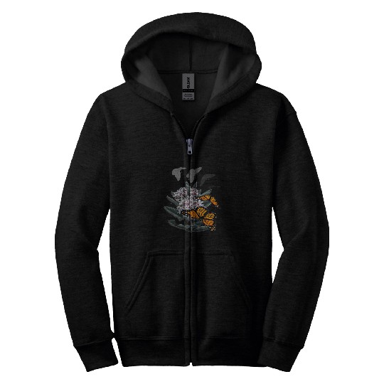 Monarch Butterfly Milkweeds Botanical Art Zip Hoodies
