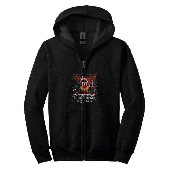 Math Teacher Squad Reindeer Teacher buffalo plaids Christmas Zip Hoodies