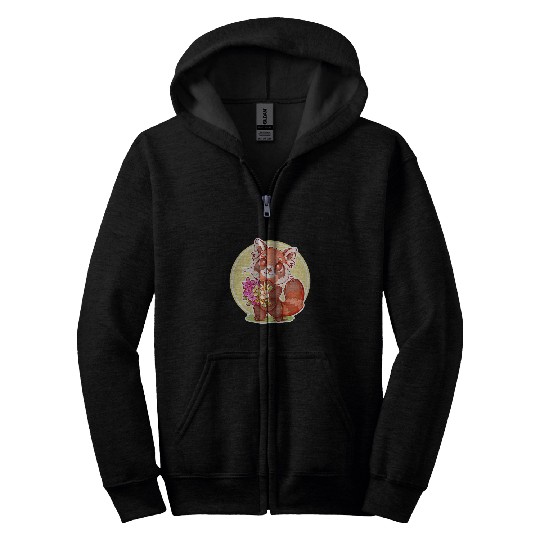 Funny Bear Kawaii Cute Red Panda Holding A Flower 512 Cute Bears Zip Hoodies