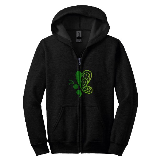 Mental Health Awareness Green Butterfly Semicolon Recovery Zip Hoodies