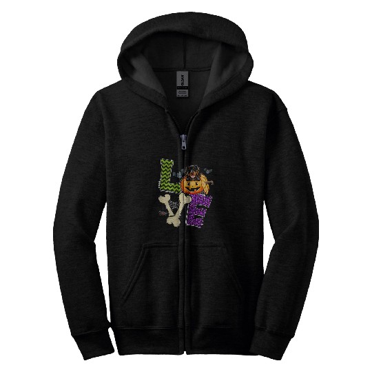 Dog Rottweiler Love Rottweiler Pumpkin Halloween Costume Zip Hoodies