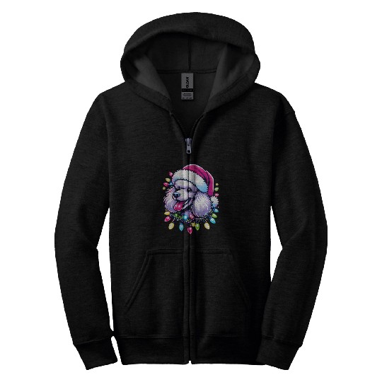 Funny Dog Poodle Tree Christmas Lights xmass Pajama Zip Hoodies