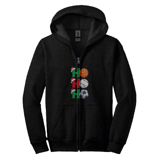 Ho Ho Ho Boys Christmas Sports Basketball Baseball Soccer Zip Hoodies