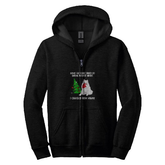 Dog Samoyed I Chased Him Away Funny Christmas Dog Lovers Zip Hoodies