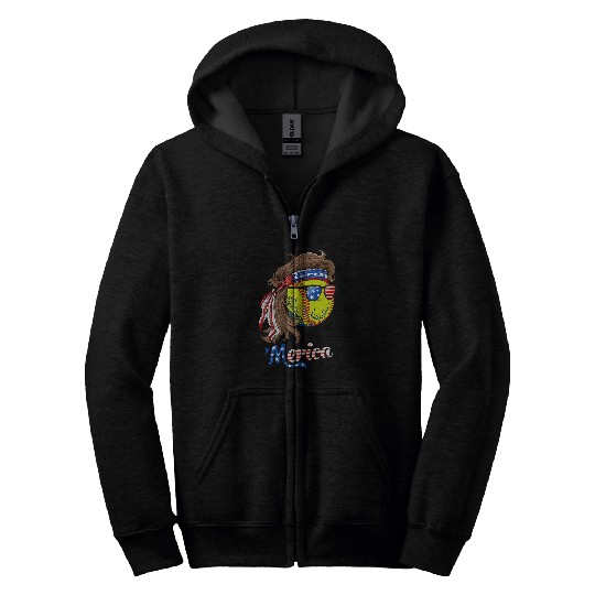Softball Mullet 4th Of July American Flag Merica Fathers Day Zip Hoodies