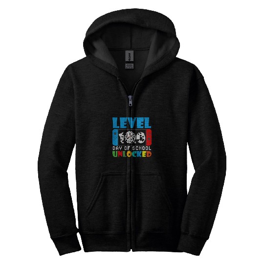 Level 100 Days Of School Unlocked Gamer Video Dalmatian Zip Hoodies