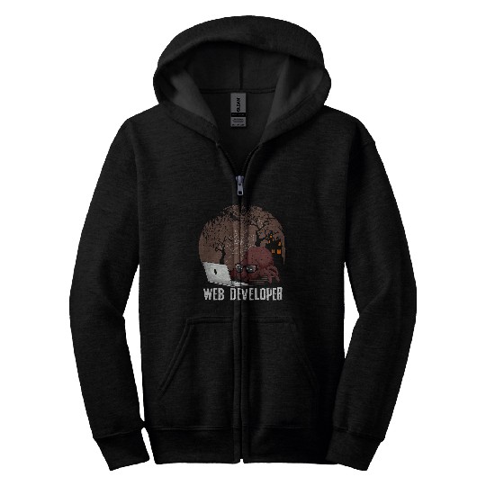 Web Developer Spider Working Website Programming Halloween Zip Hoodies