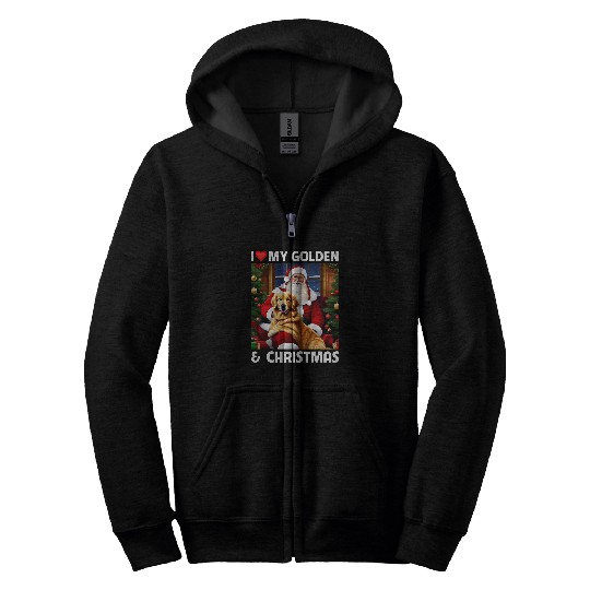 I Love My Golden Retriever and Christmas Trees Santa Clause Zip Hoodies