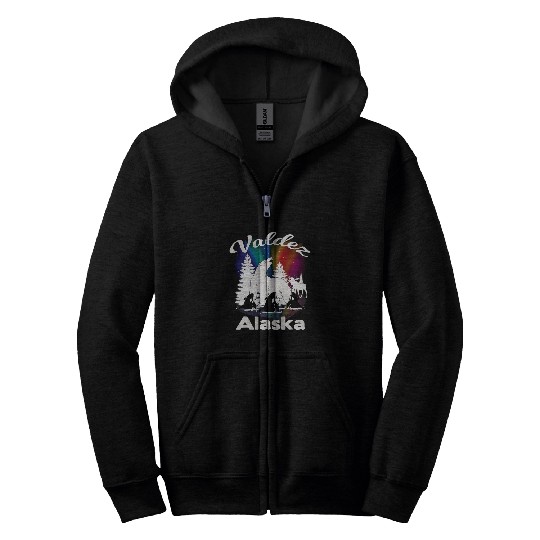 Valdez Alaska Aurora Borealis Polar Bear Orca Moose Zip Hoodies