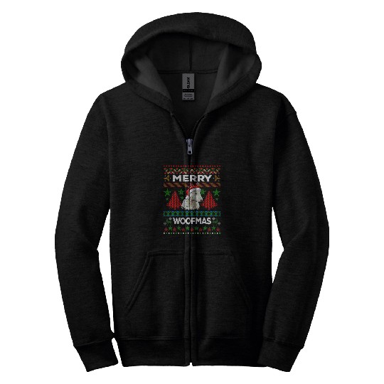 Merry Woofmas Ugly Sweater Christmas Bull Terrier Lover Gift Zip Hoodies
