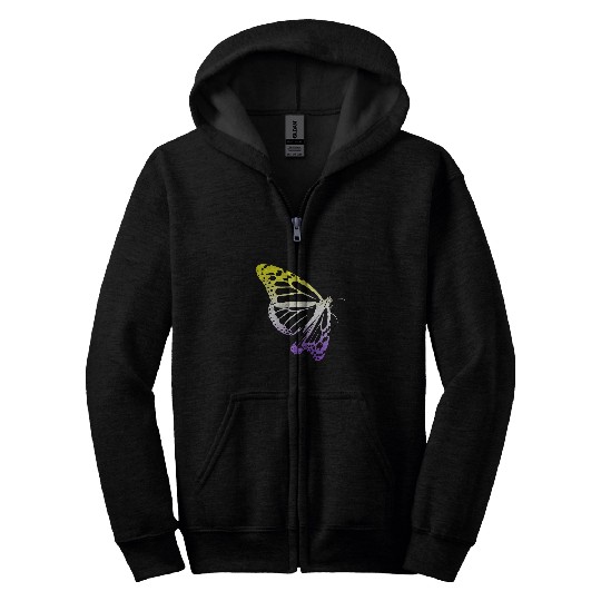 Nonbinary Butterfly LGBTQ Enby NB Gay Pride Zip Hoodies