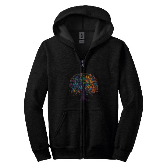 Womens Butterfly Tree Flying Butterflies Zip Hoodies
