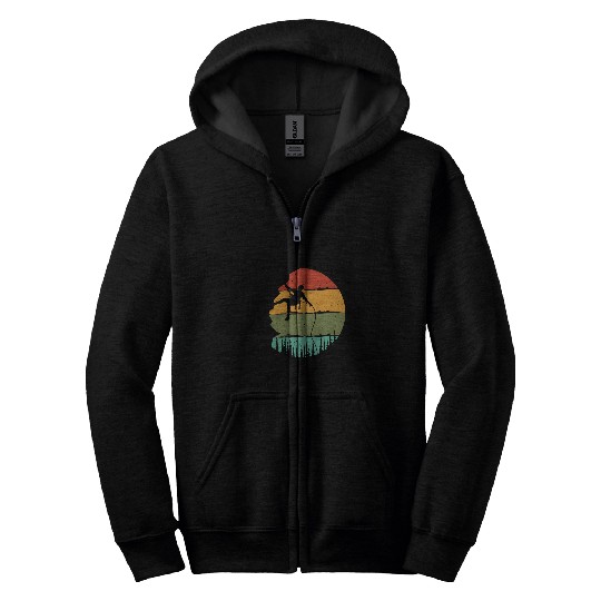 Retro Rock Climbing Mountain Climber Boulder Sports Hobby Zip Hoodies