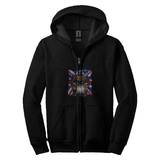 Discover Patriot Orangutan on Motorcycle with Flag of United Kingdom Zip Hoodies