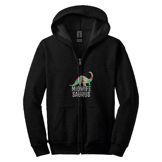 Midwife Saurus Floral Dinosaur Funny Midwife Zip Hoodies