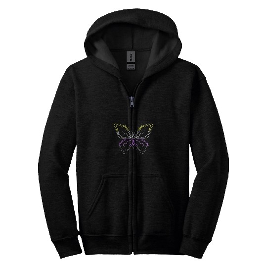 Nonbinary Butterfly Barbwire Nonbinary Flag Nonbinary Pride Zip Hoodies