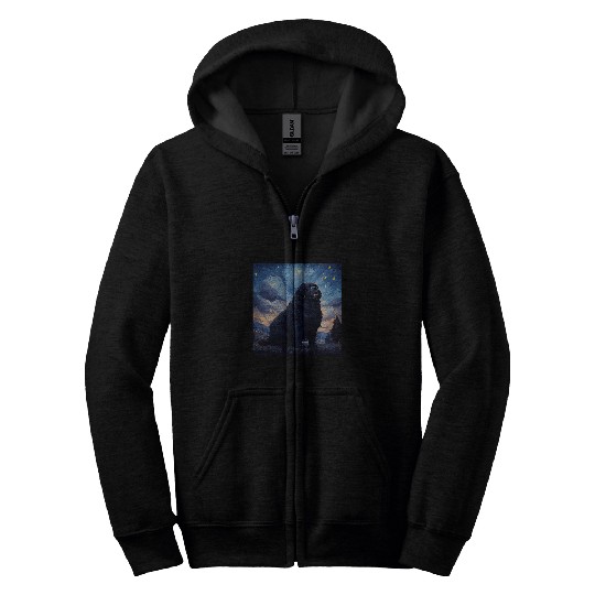 Newfoundland Dog Starry Night For Dog Mom Dog Dad Zip Hoodies