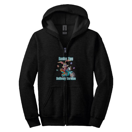 Moms Dads Easter Egg Delivery Service Bunny Motorcycle Egg Zip Hoodies