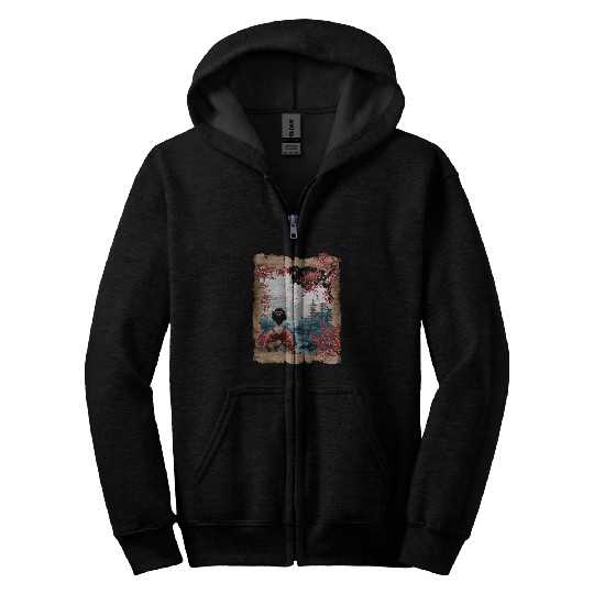 Japanese Castle Onsen Art Papyrus Scroll Floral Geisha 22 Zip Hoodies