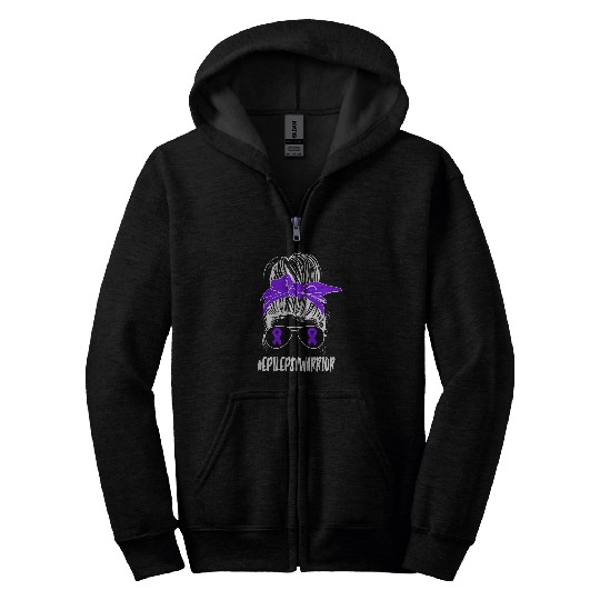 Messy Bun Epilepsy Warrior Monthly Purple Awareness Month Zip Hoodies