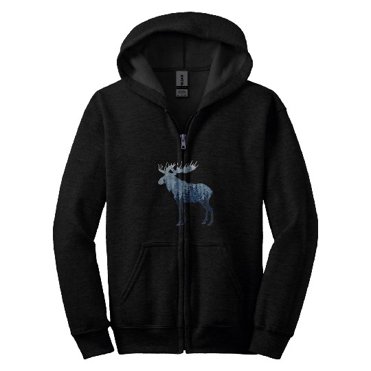 Wild Moose in the Misty Forest Michigan Moose Wildlife Gift Zip Hoodies