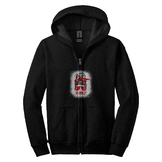 Turkish Woman Messy bun Kids Girls Turkey flag Bleached Zip Hoodies