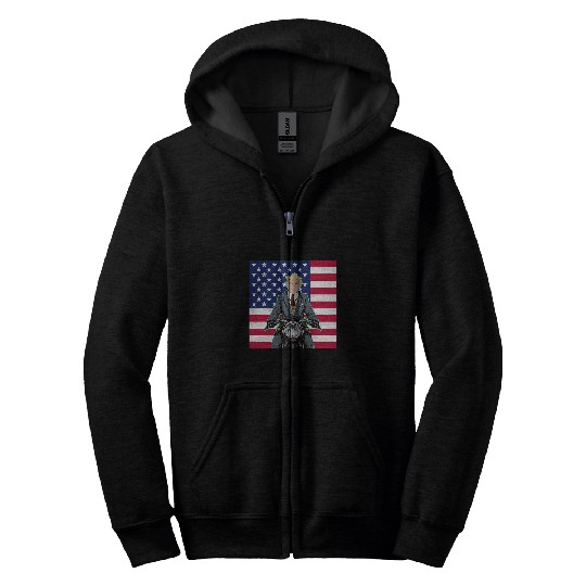 President Trump Motorcycle With American Flag Patriotic Zip Hoodies