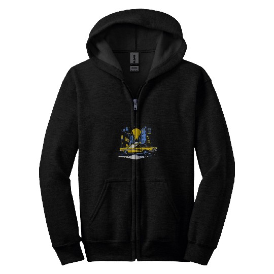 New York City Yellow Taxi Cab NYC Night Skyline Silhouette Zip Hoodies