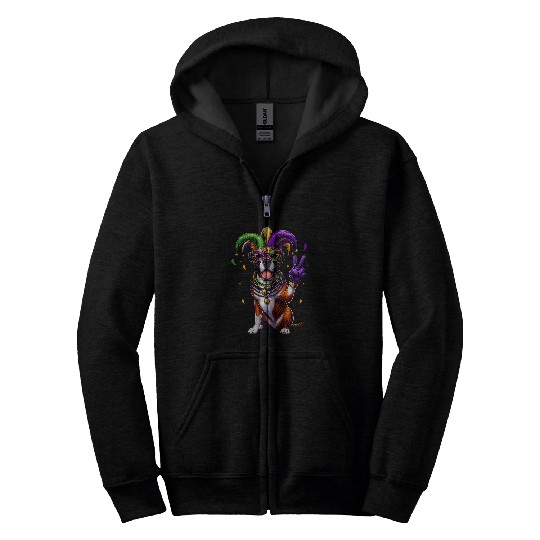 Peace Sign Hand Boxer Dog Mens Womens Mardi Gras Boxer Dog Zip Hoodies