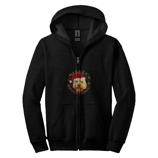 Merry Doodlemas Golden Doodle Christmas Goldendoodle Holiday Zip Hoodies