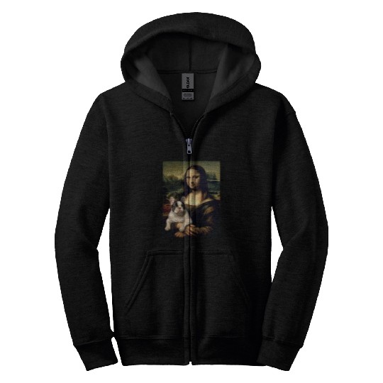 Mona Lisa With Dog Funny Leonardo Da Vinci French Bulldog Zip Hoodies