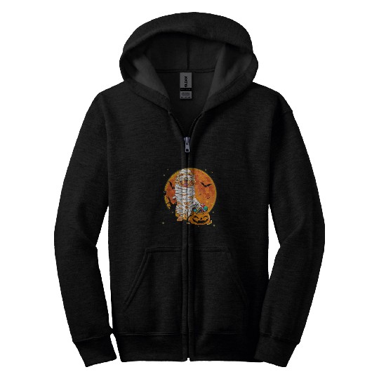 Goldie with Candy Pumpkin Halloween Outfit 173 Golden Retriever Dog Zip Hoodies