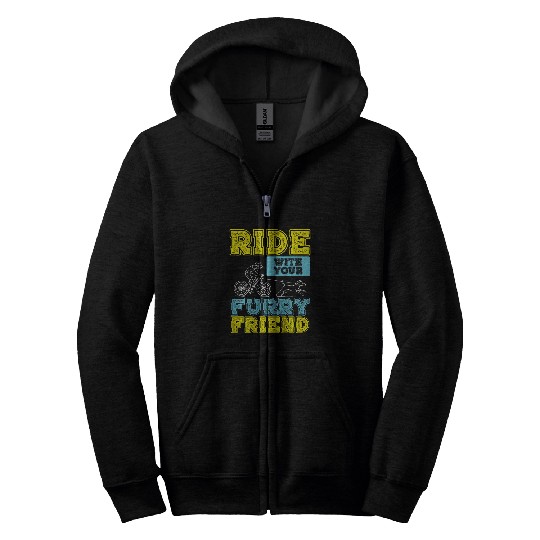Ride With Your Furry Friend Backprint Cycling Zip Hoodies