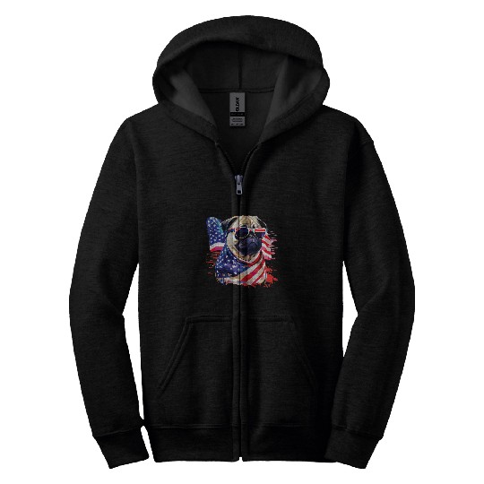 Patriotic Pug USA American Flag Dog Lover Pet Owner Zip Hoodies