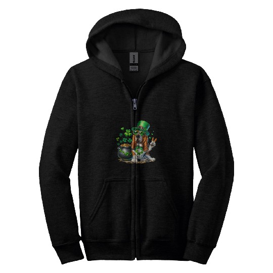 Peace Hand Dog Kids Mens Womens St Patricks Day Basset Hound Zip Hoodies