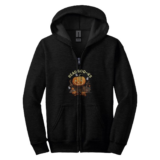 Read Books ghosts Jackolantern Halloween Librarian Teacher Zip Hoodies