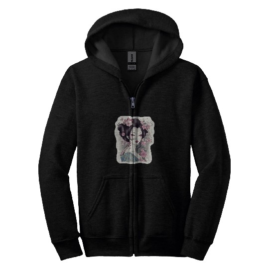 Japanese Geisha Tattoo Design Women Zip Hoodies